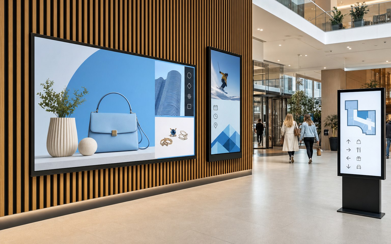 A network of advertising and information screens in public spaces