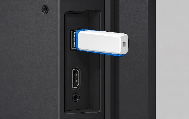 Insert the USB drive containing the installation file into the TV's USB port.