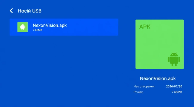 Launch the downloaded APK file. In the screenshot it is named NexonVision.apk.